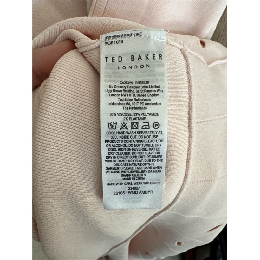 Ted Baker NWT $325 Full Needle Stitch Detailed Hem Mini Dress Size 6 Light Pink - Picture 12 of 13
